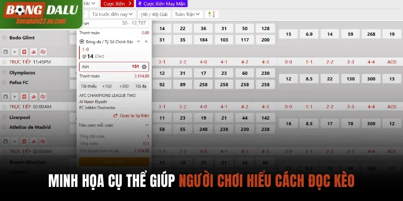 Minh họa cụ thể giúp người chơi hiểu cách đọc kèo
